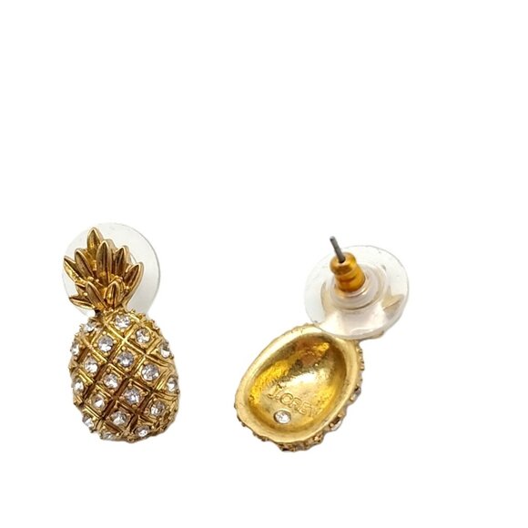 J. Crew Gold Tone Pave Rhinestone Pineapple Stud Earrings - Picture 6 of 11